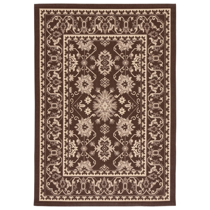 SAFAVIEH Outdoor CY6727-204 Courtyard Chocolate / Cream Rug Image 1