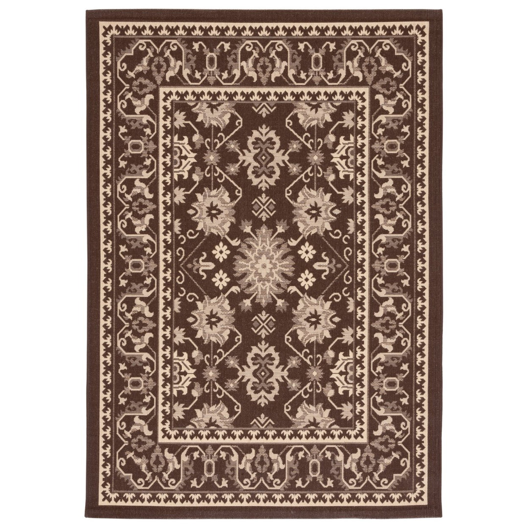 SAFAVIEH Outdoor CY6727-204 Courtyard Chocolate / Cream Rug Image 1