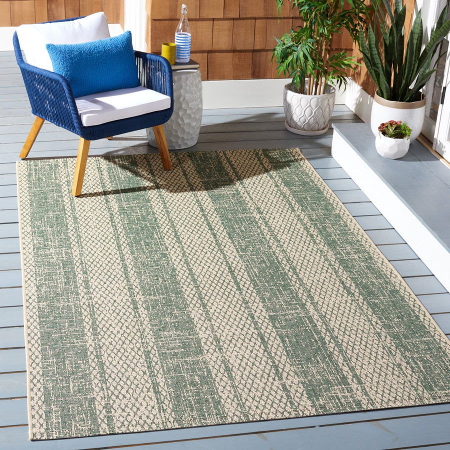 SAFAVIEH Outdoor CY6736-32212 Courtyard Beige / Dark Green Rug Image 1