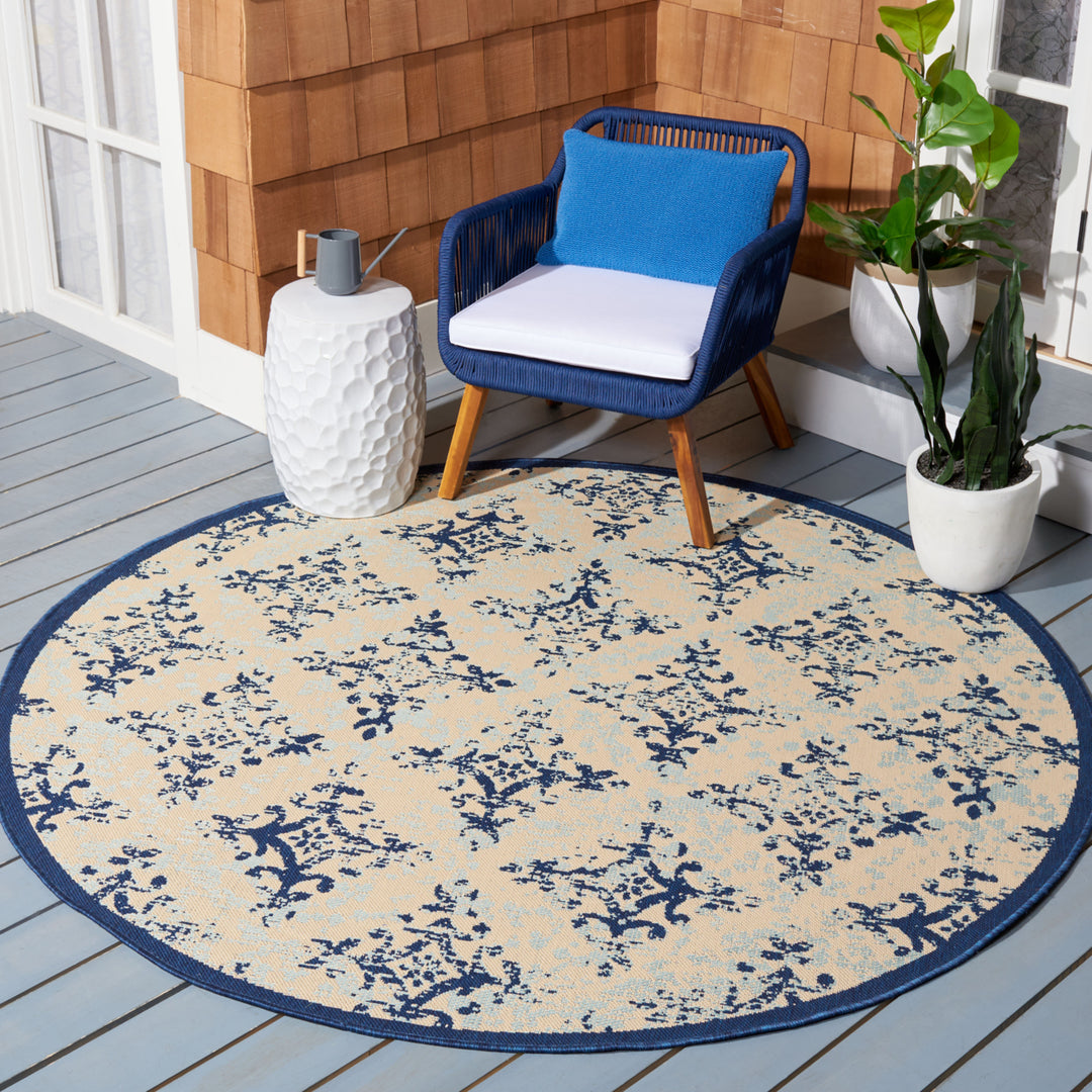 SAFAVIEH Outdoor CY6784-25812 Courtyard Ivory / Navy Rug Image 2