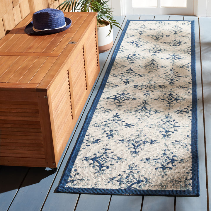 SAFAVIEH Outdoor CY6784-25812 Courtyard Ivory / Navy Rug Image 3