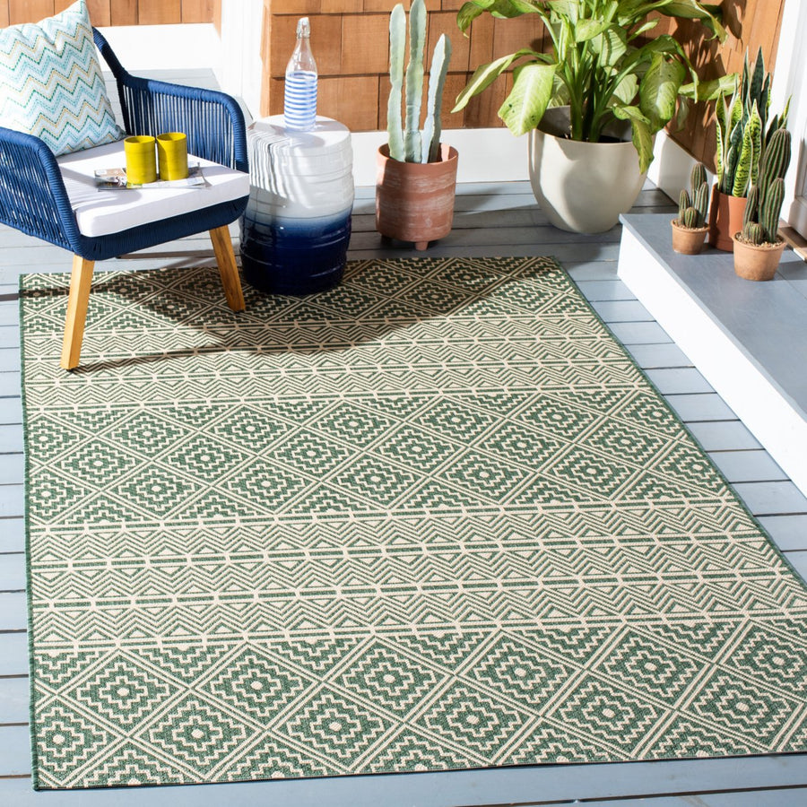 SAFAVIEH Outdoor CY6787-32221 Courtyard Dark Green / Beige Rug Image 1