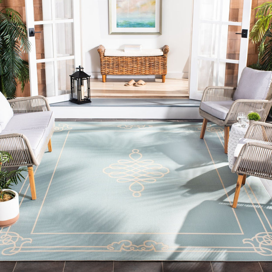 SAFAVIEH Indoor Outdoor CY6788-25 Courtyard Aqua / Cream Rug Image 1