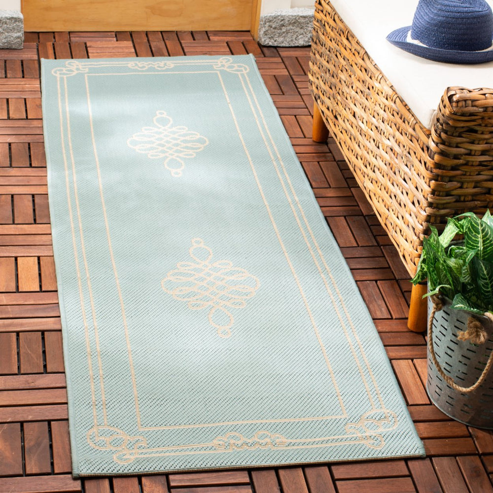 SAFAVIEH Indoor Outdoor CY6788-25 Courtyard Aqua / Cream Rug Image 2