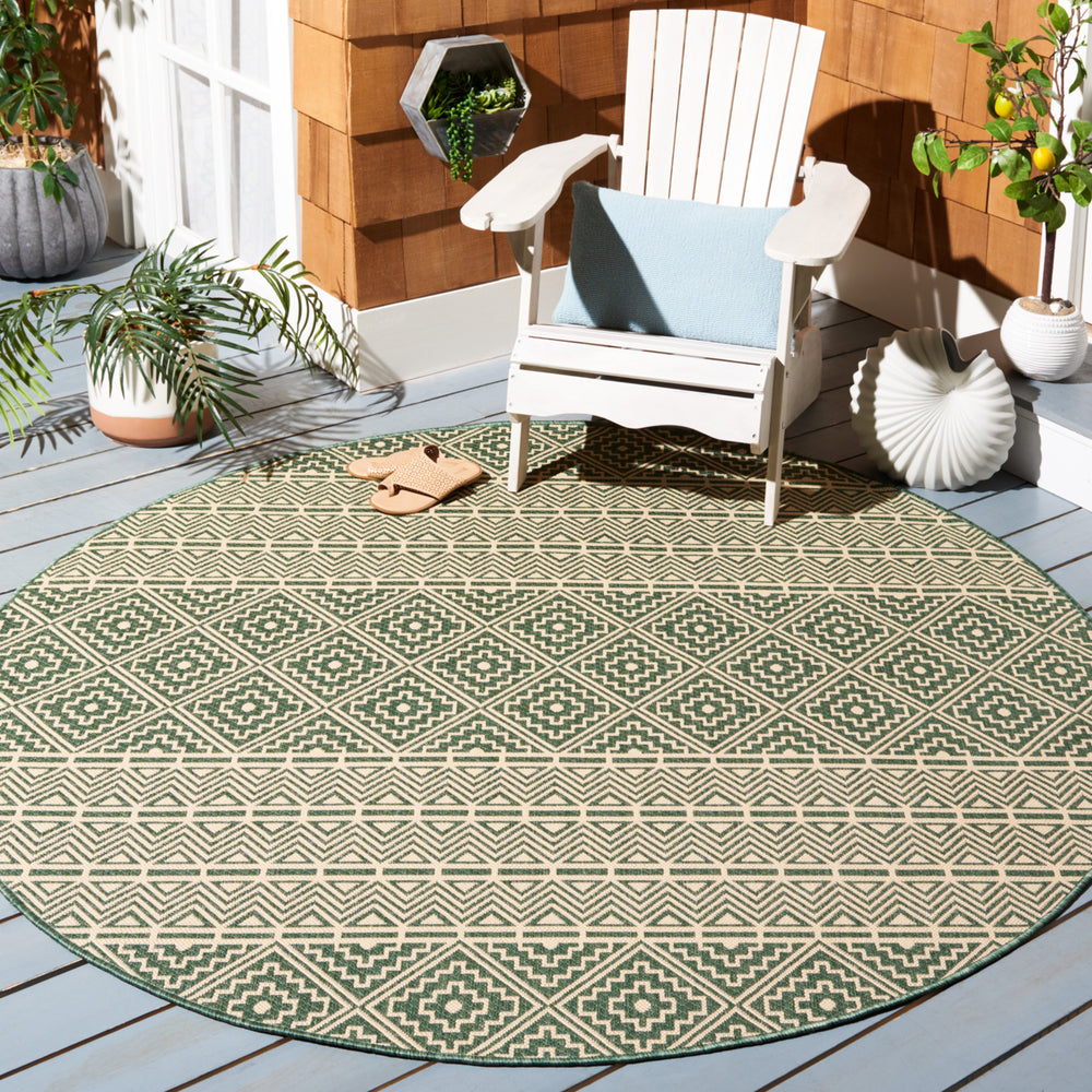 SAFAVIEH Outdoor CY6787-32221 Courtyard Dark Green / Beige Rug Image 2