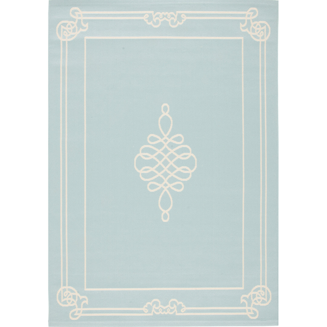 SAFAVIEH Indoor Outdoor CY6788-25 Courtyard Aqua / Cream Rug Image 6