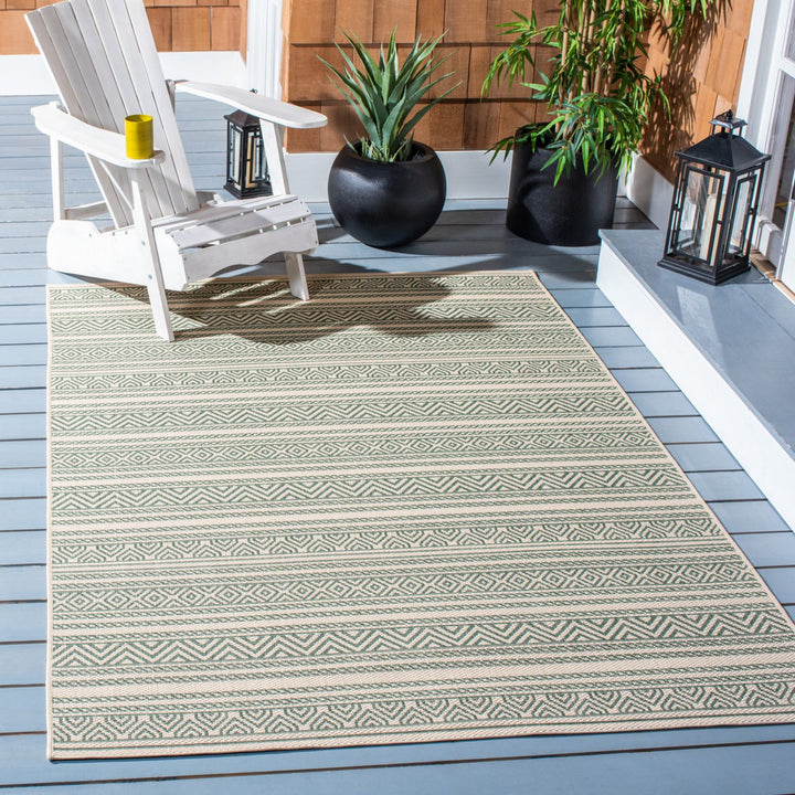 SAFAVIEH Outdoor CY6866-32212 Courtyard Beige / Dark Green Rug Image 1