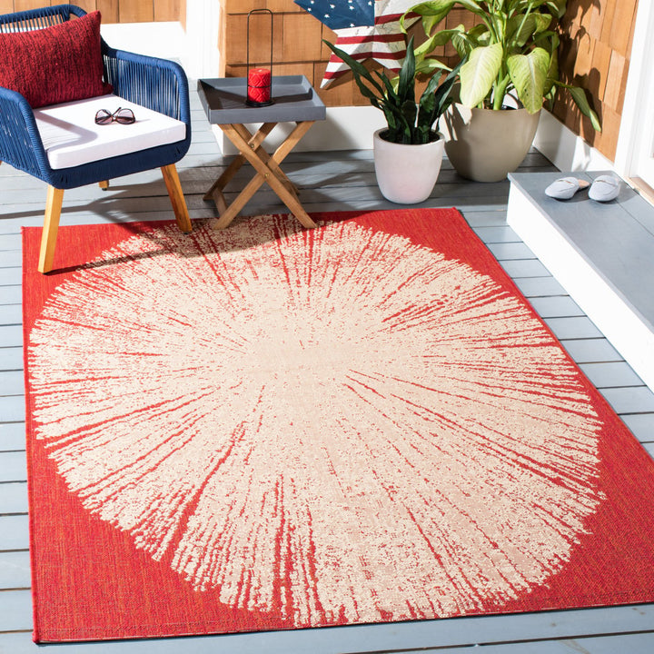 SAFAVIEH Outdoor CY6893-23821 Courtyard Red / Beige Rug Image 1