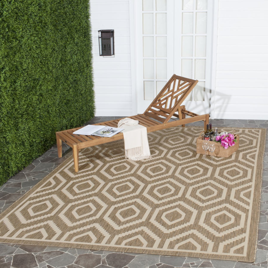 SAFAVIEH Indoor Outdoor CY6902-242 Courtyard Brown / Bone Rug Image 1