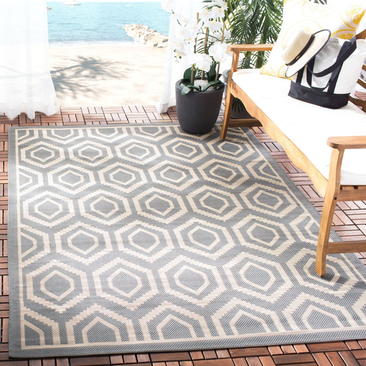 SAFAVIEH Outdoor CY6902-246 Courtyard Anthracite / Beige Rug Image 1