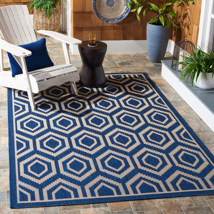 SAFAVIEH Indoor Outdoor CY6902-268 Courtyard Navy / Beige Rug Image 1