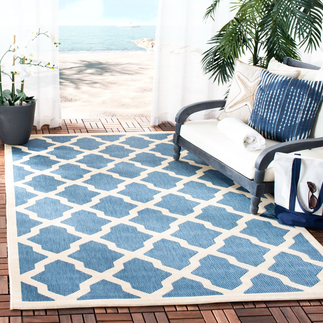 SAFAVIEH Indoor Outdoor CY6903-243 Courtyard Blue / Beige Rug Image 1