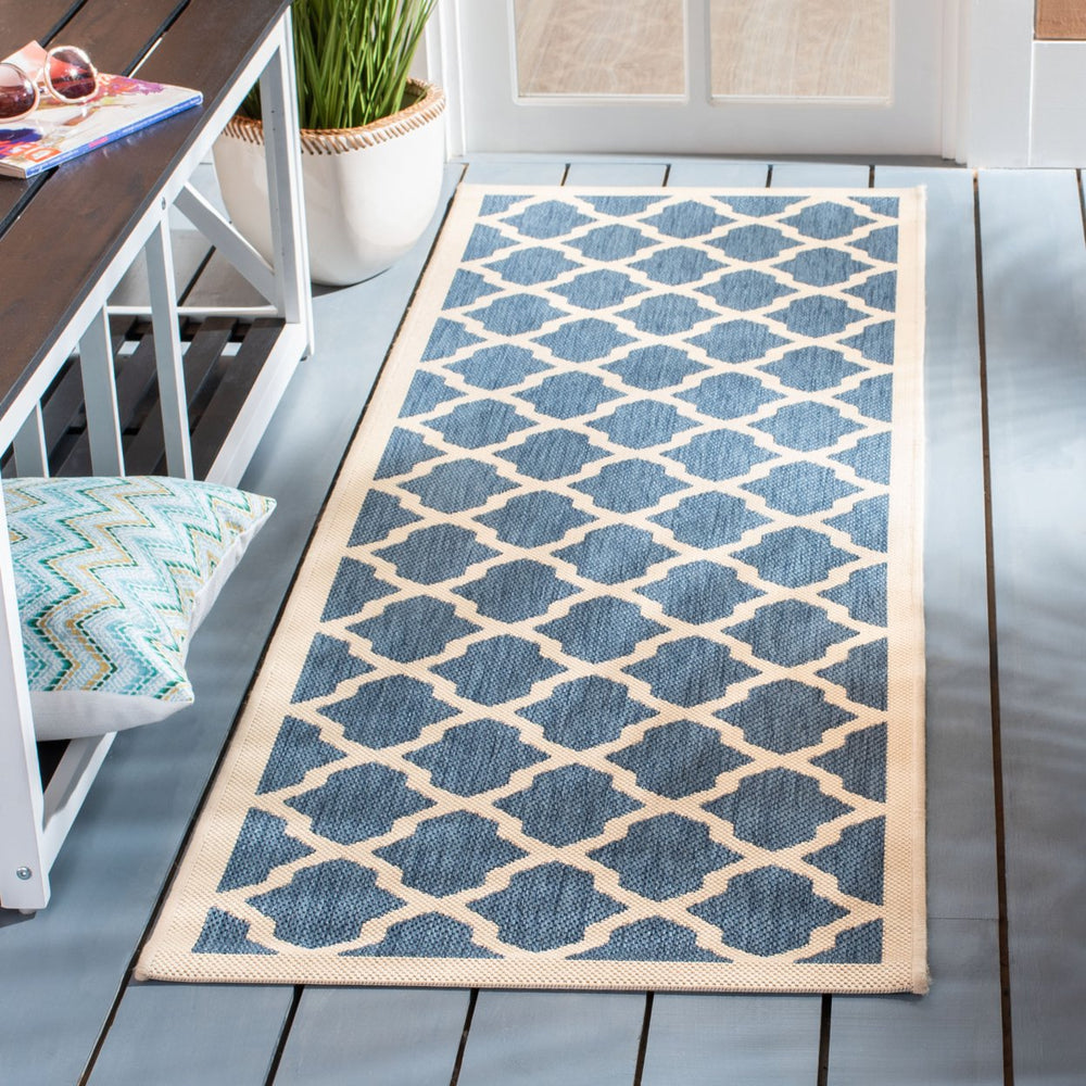 SAFAVIEH Indoor Outdoor CY6903-243 Courtyard Blue / Beige Rug Image 2