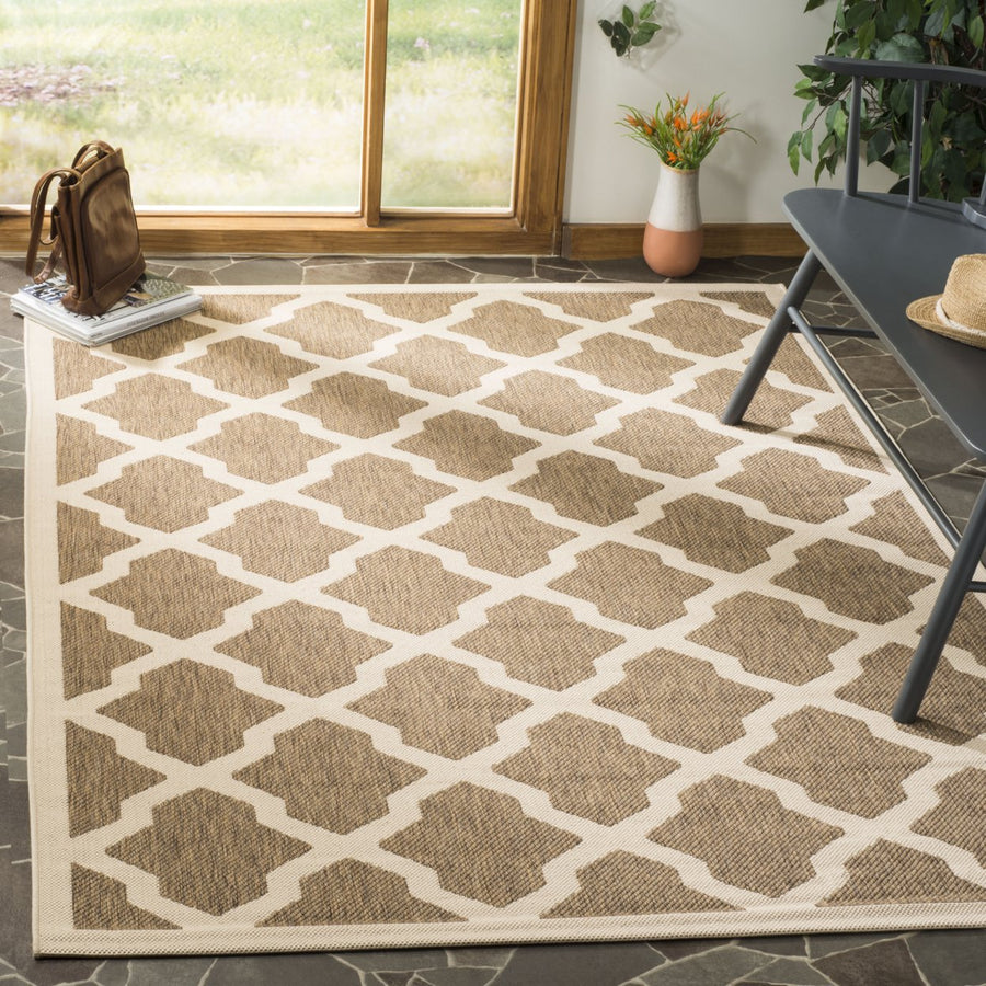 SAFAVIEH Indoor Outdoor CY6903-242 Courtyard Brown / Bone Rug Image 1