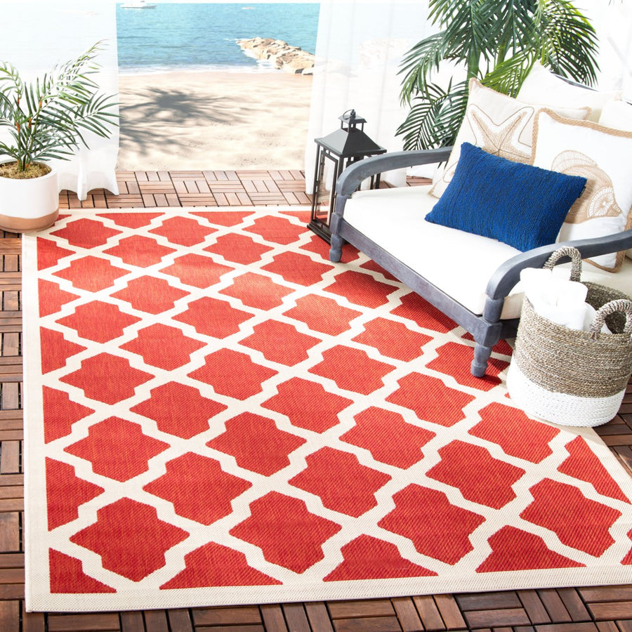 SAFAVIEH Outdoor CY6903-248 Courtyard Collection Red / Bone Rug Image 1