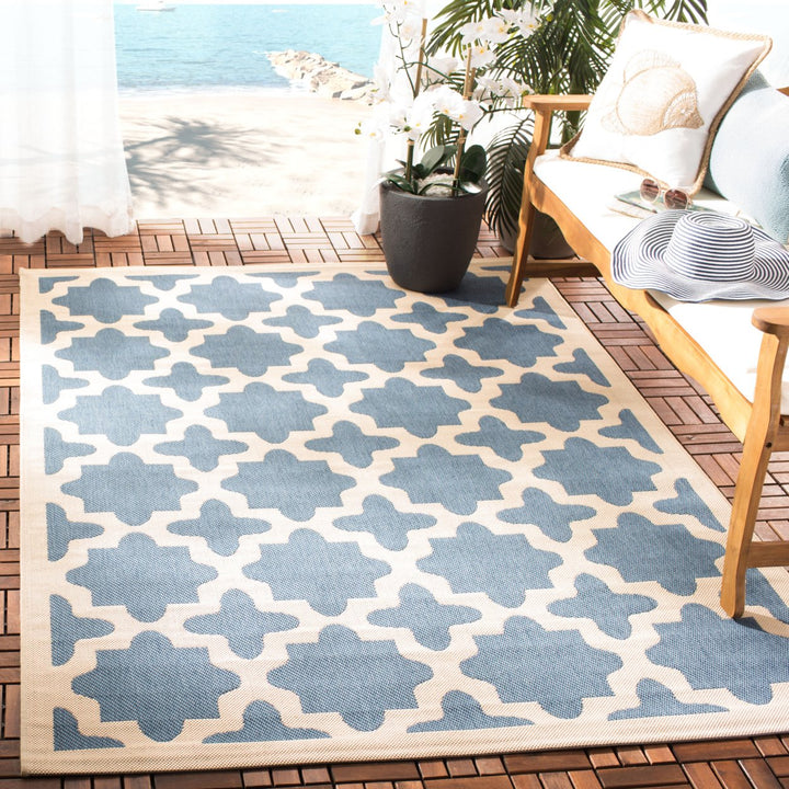 SAFAVIEH Indoor Outdoor CY6913-243 Courtyard Blue / Beige Rug Image 1