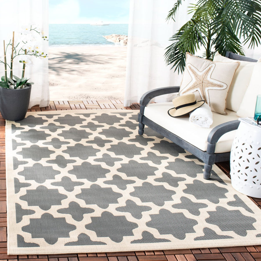 SAFAVIEH Outdoor CY6913-246 Courtyard Anthracite / Beige Rug Image 1