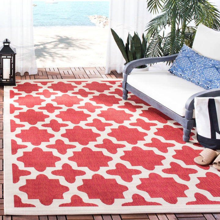 SAFAVIEH Outdoor CY6913-248 Courtyard Collection Red / Bone Rug Image 1