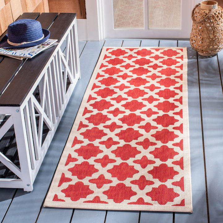 SAFAVIEH Outdoor CY6913-248 Courtyard Collection Red / Bone Rug Image 3