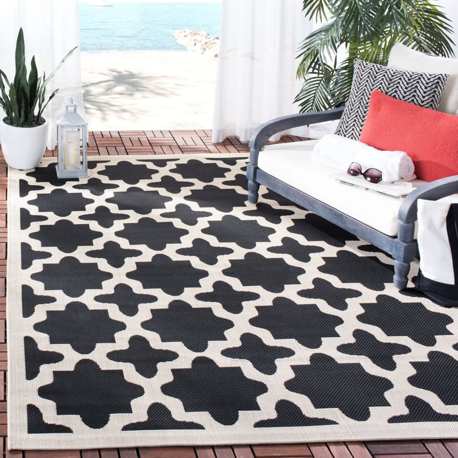 SAFAVIEH Indoor Outdoor CY6913-266 Courtyard Black / Beige Rug Image 1