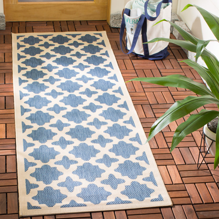 SAFAVIEH Indoor Outdoor CY6913-243 Courtyard Blue / Beige Rug Image 11