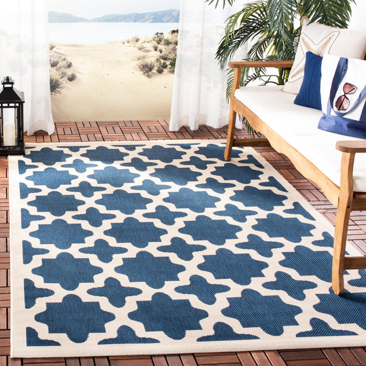 SAFAVIEH Indoor Outdoor CY6913-268 Courtyard Navy / Beige Rug Image 1