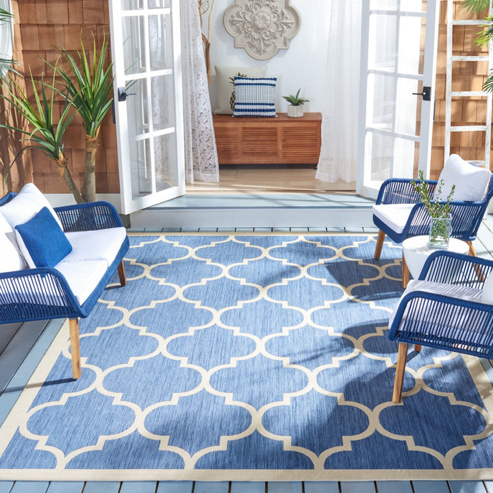 SAFAVIEH Indoor Outdoor CY6914-243 Courtyard Blue / Beige Rug Image 1