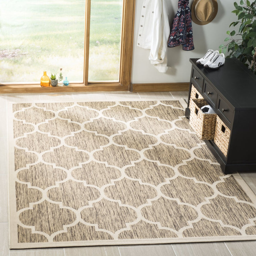 SAFAVIEH Indoor Outdoor CY6914-242 Courtyard Brown / Bone Rug Image 1