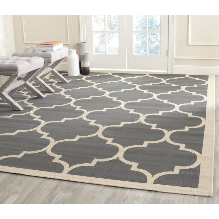 SAFAVIEH Outdoor CY6914-246 Courtyard Anthracite / Beige Rug Image 1