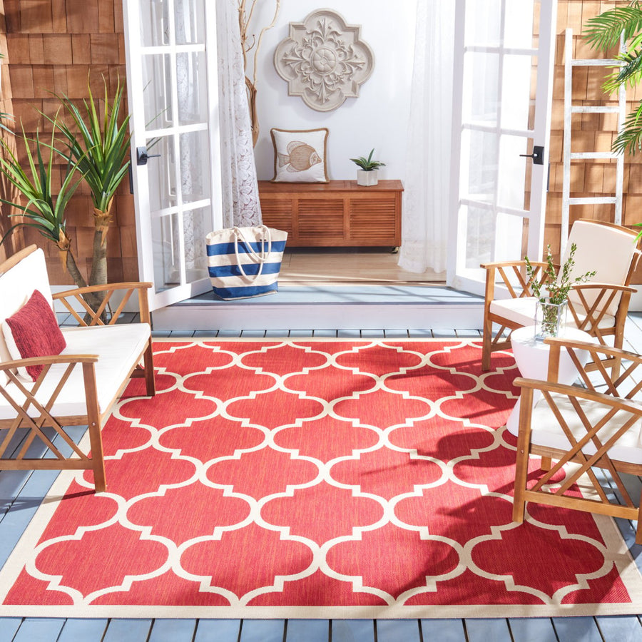 SAFAVIEH Outdoor CY6914-248 Courtyard Collection Red / Bone Rug Image 1