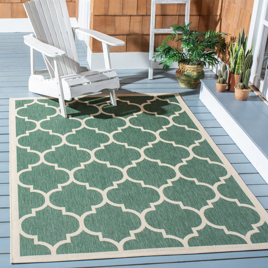 SAFAVIEH Outdoor CY6914-322 Courtyard Dark Green / Beige Rug Image 1