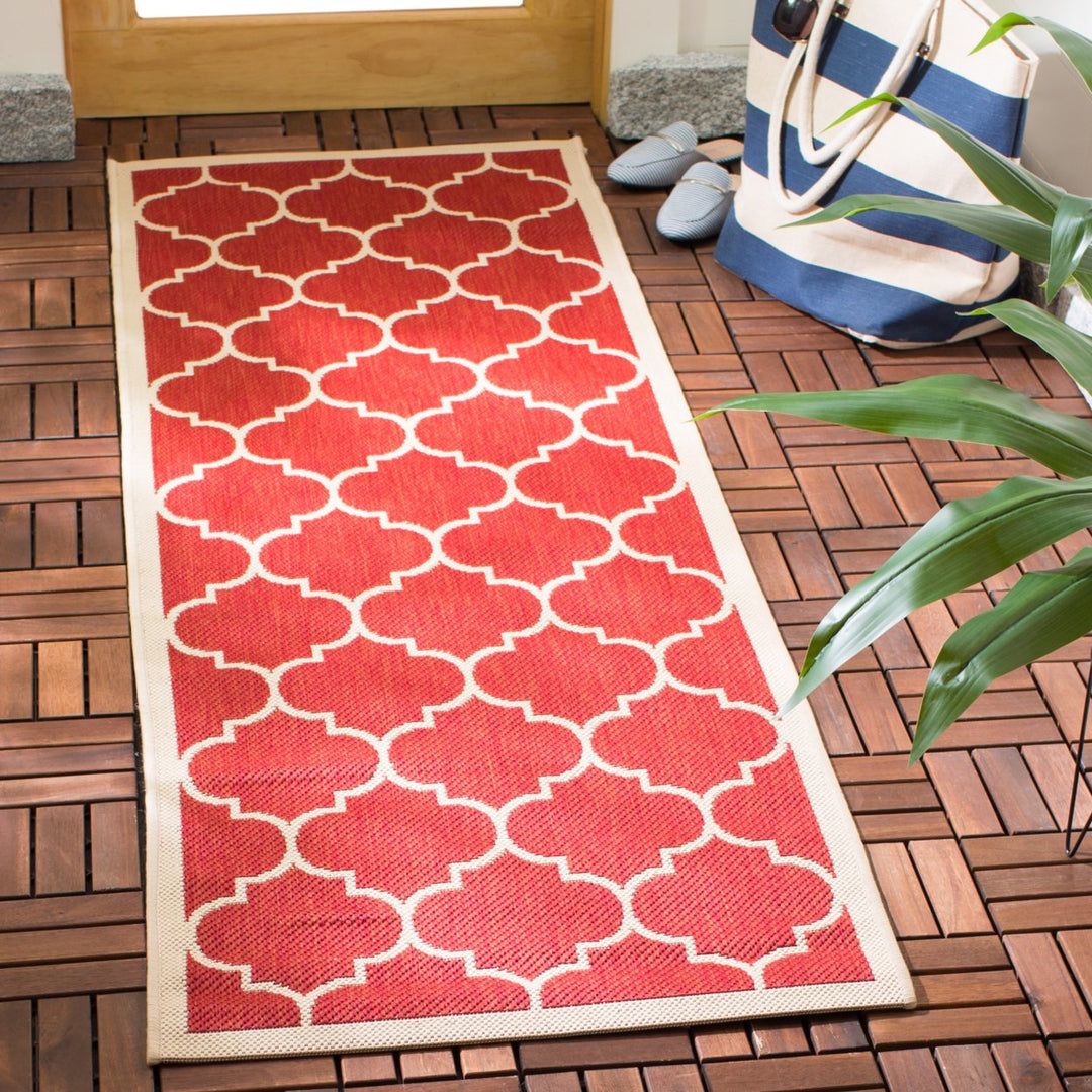 SAFAVIEH Outdoor CY6914-248 Courtyard Collection Red / Bone Rug Image 10