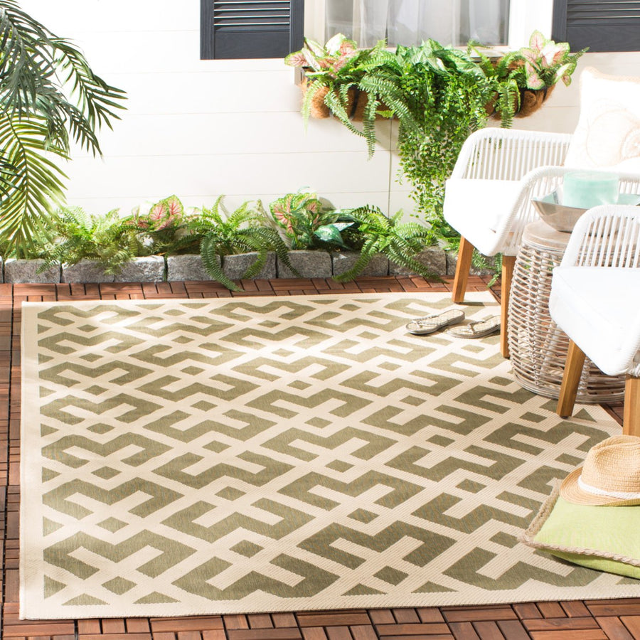 SAFAVIEH Indoor Outdoor CY6915-234 Courtyard Green / Bone Rug Image 1