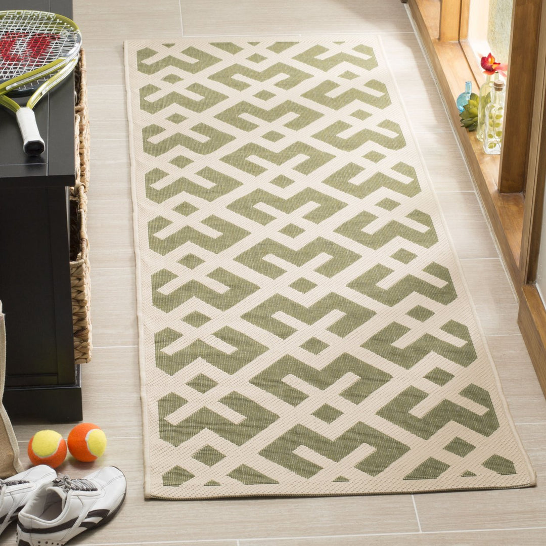 SAFAVIEH Indoor Outdoor CY6915-234 Courtyard Green / Bone Rug Image 3