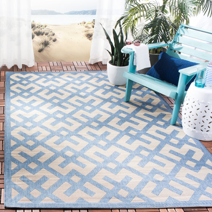 SAFAVIEH Indoor Outdoor CY6915-243 Courtyard Beige / Blue Rug Image 1