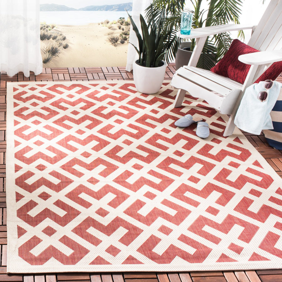 SAFAVIEH Outdoor CY6915-238 Courtyard Collection Red / Bone Rug Image 1