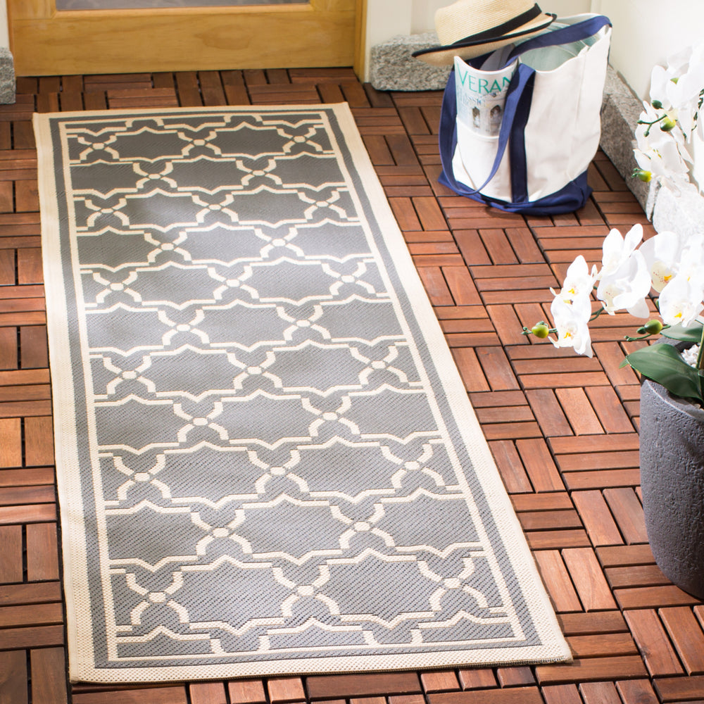 SAFAVIEH Outdoor CY6916-246 Courtyard Anthracite / Beige Rug Image 2