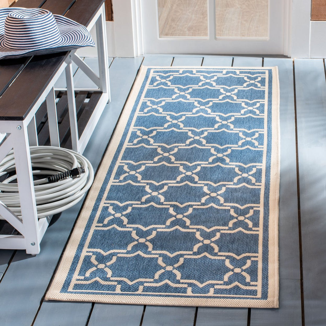 SAFAVIEH Indoor Outdoor CY6916-243 Courtyard Blue / Beige Rug Image 2