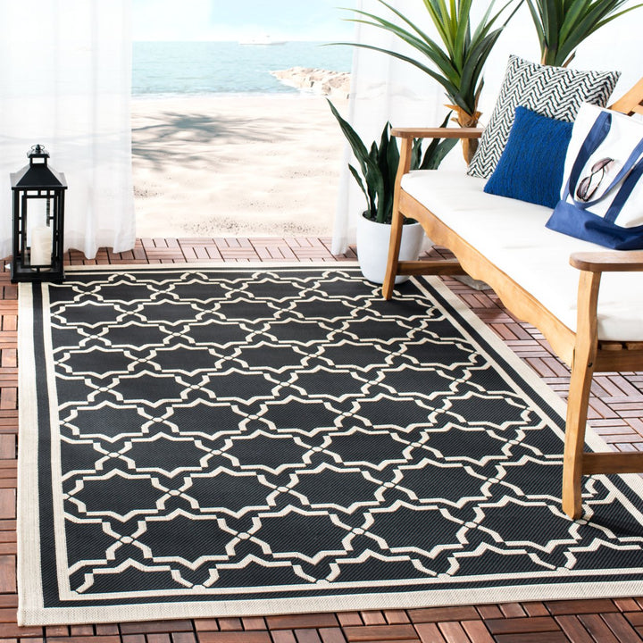 SAFAVIEH Indoor Outdoor CY6916-226 Courtyard Black / Beige Rug Image 1