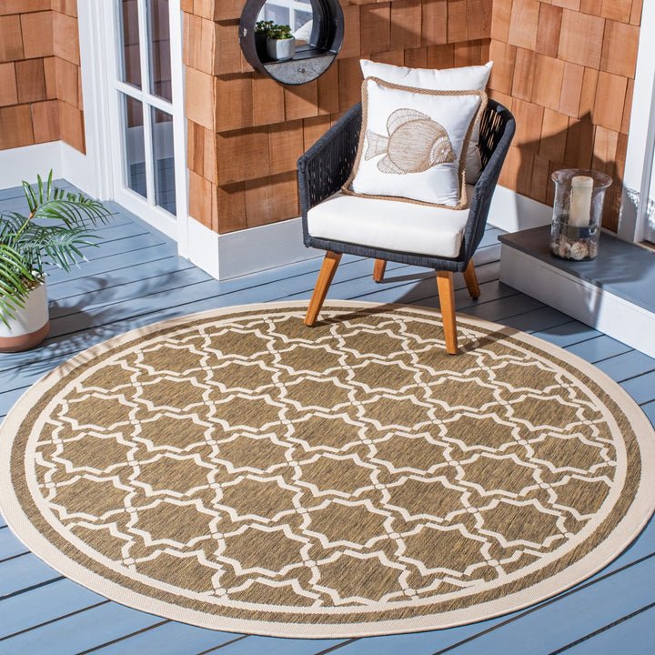 SAFAVIEH Indoor Outdoor CY6916-242 Courtyard Brown / Bone Rug Image 10