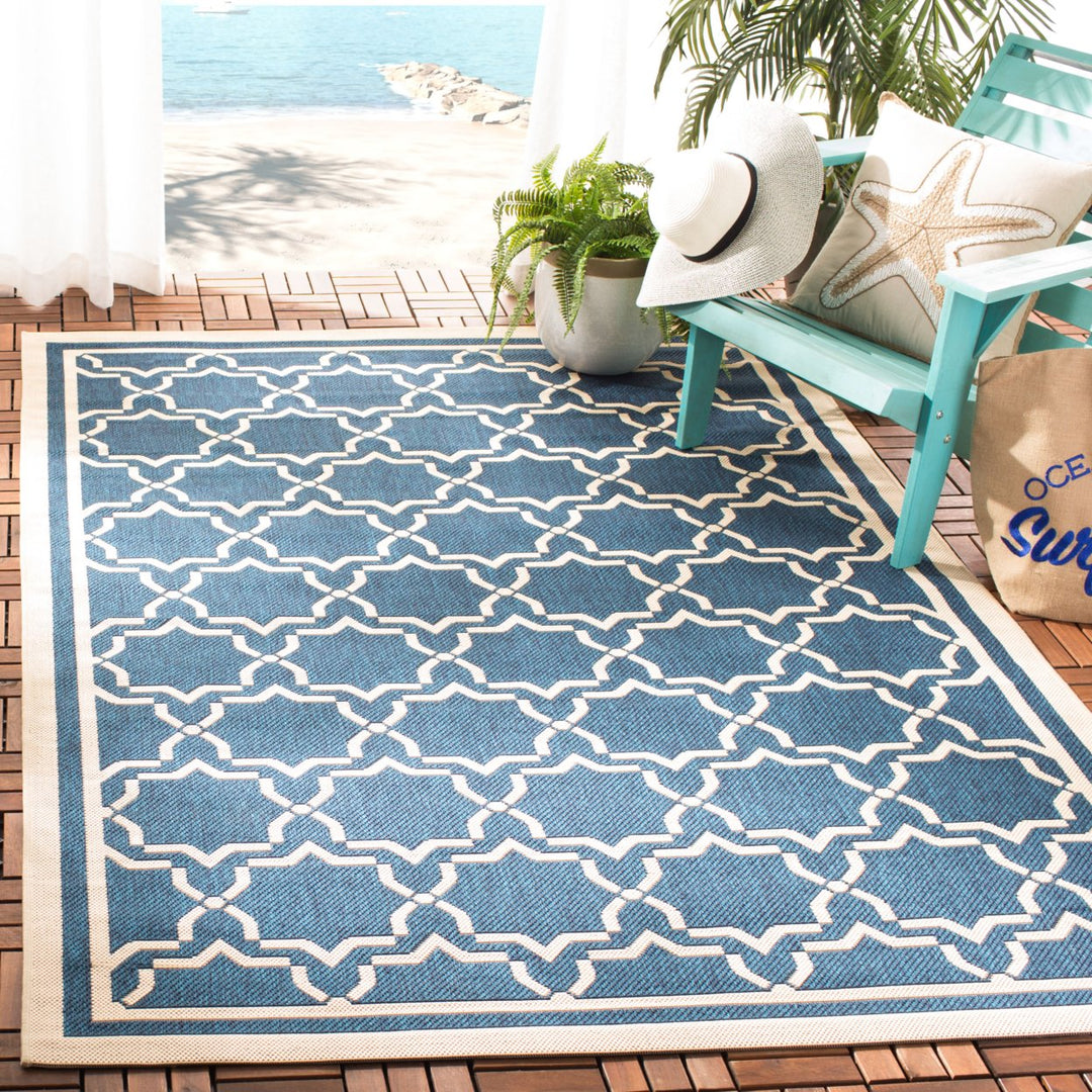 SAFAVIEH Indoor Outdoor CY6916-268 Courtyard Navy / Beige Rug Image 1