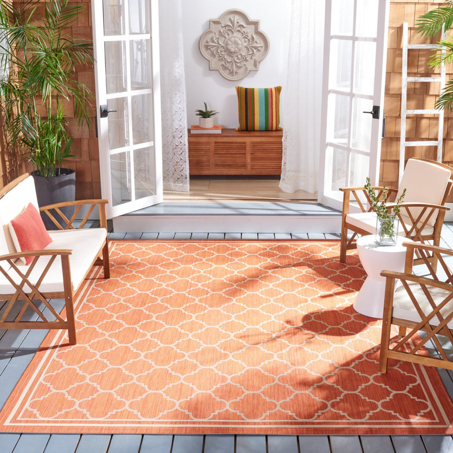 SAFAVIEH Outdoor CY6918-241 Courtyard Terracotta / Bone Rug Image 1