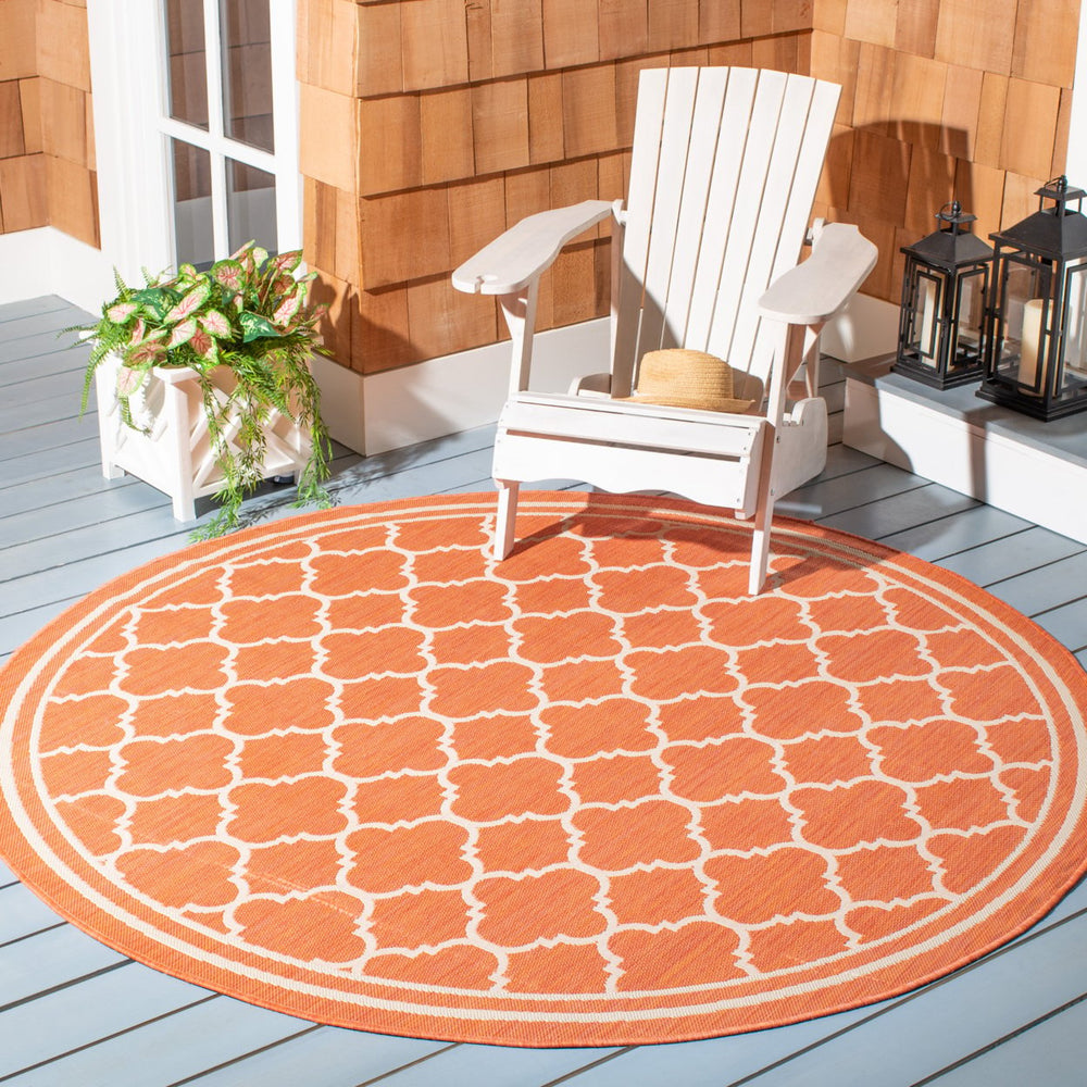 SAFAVIEH Outdoor CY6918-241 Courtyard Terracotta / Bone Rug Image 2