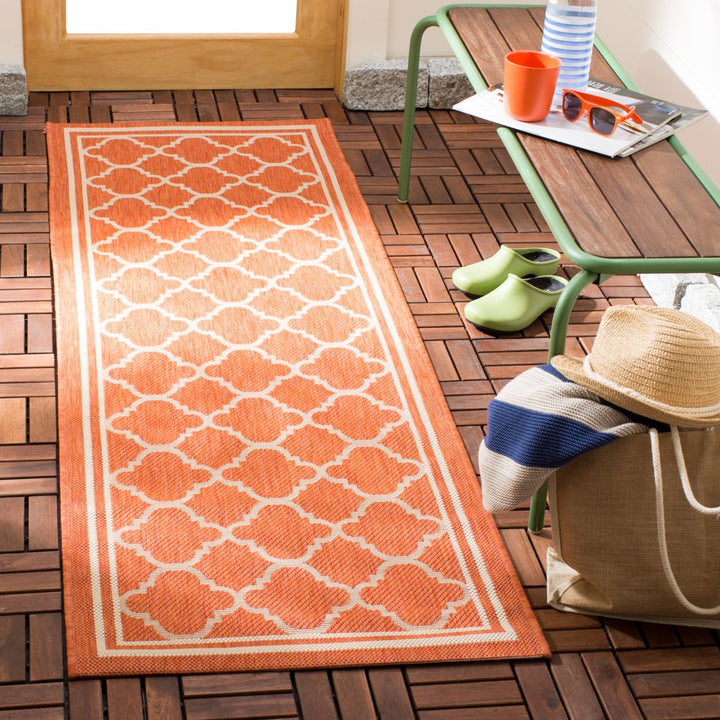 SAFAVIEH Outdoor CY6918-241 Courtyard Terracotta / Bone Rug Image 3