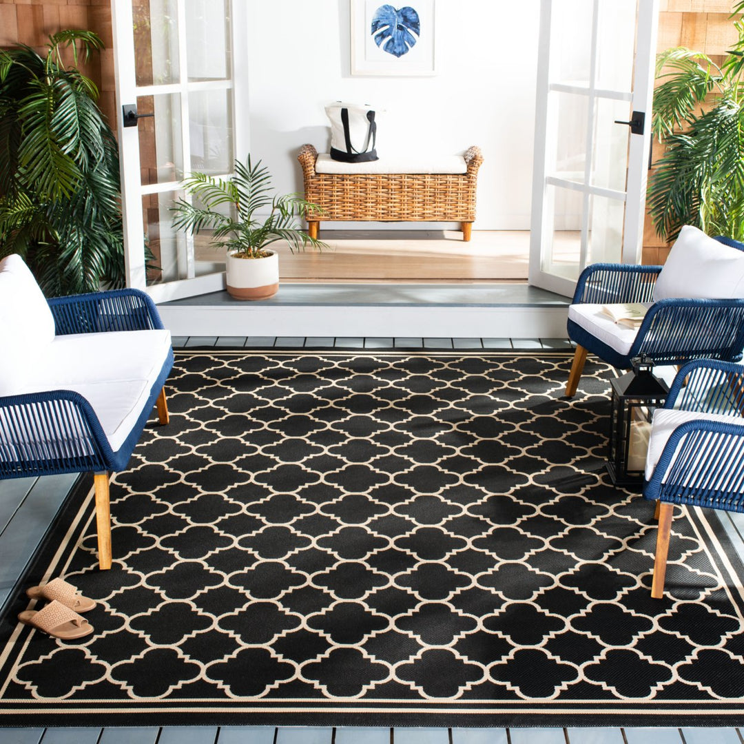 SAFAVIEH Indoor Outdoor CY6918-226 Courtyard Black / Beige Rug Image 1