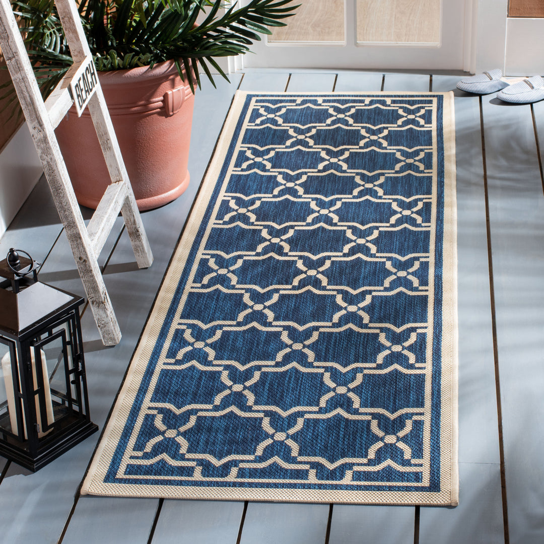 SAFAVIEH Indoor Outdoor CY6916-268 Courtyard Navy / Beige Rug Image 12