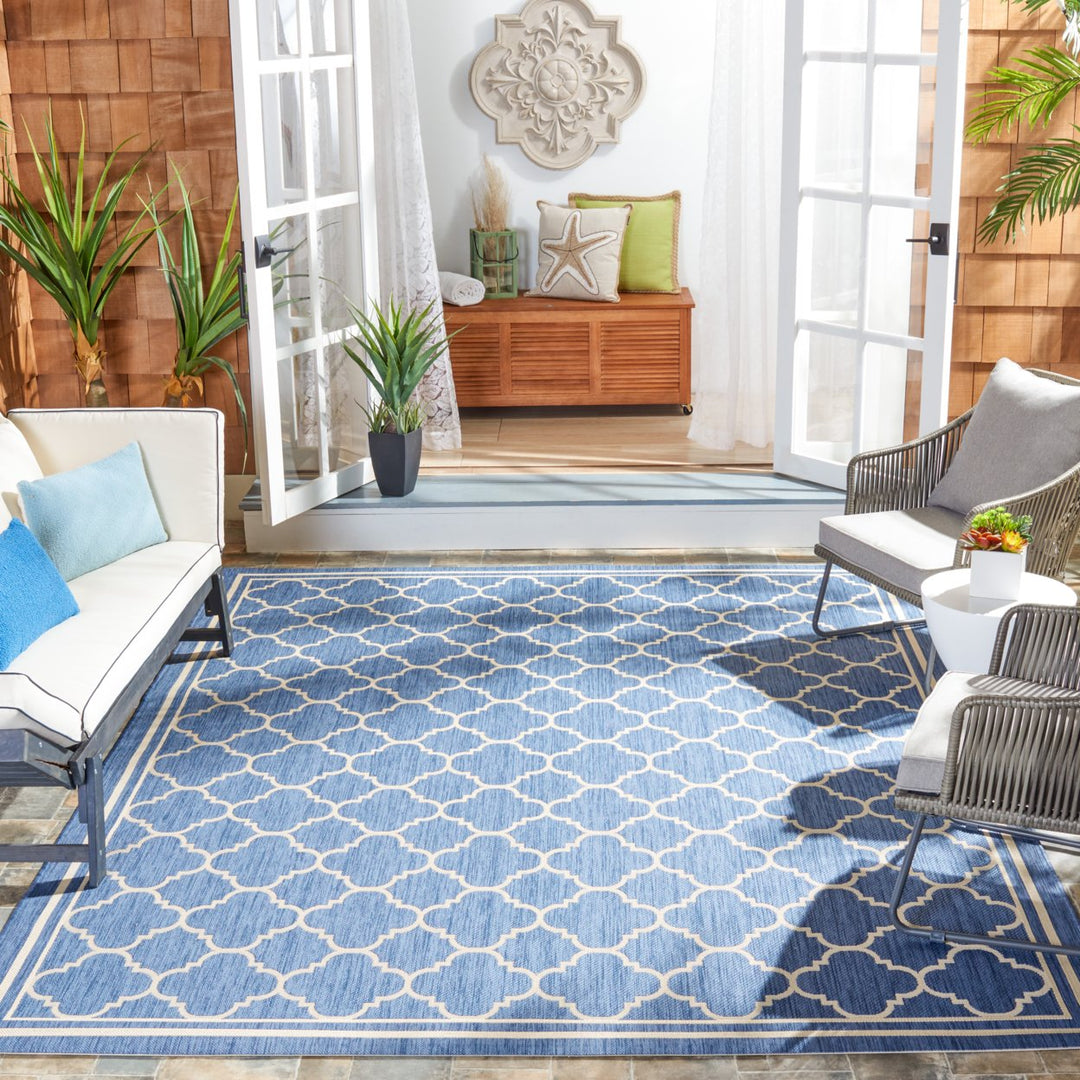 SAFAVIEH Indoor Outdoor CY6918-243 Courtyard Blue / Beige Rug Image 1