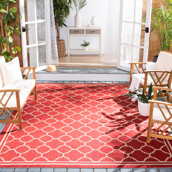 SAFAVIEH Outdoor CY6918-248 Courtyard Collection Red / Bone Rug Image 1