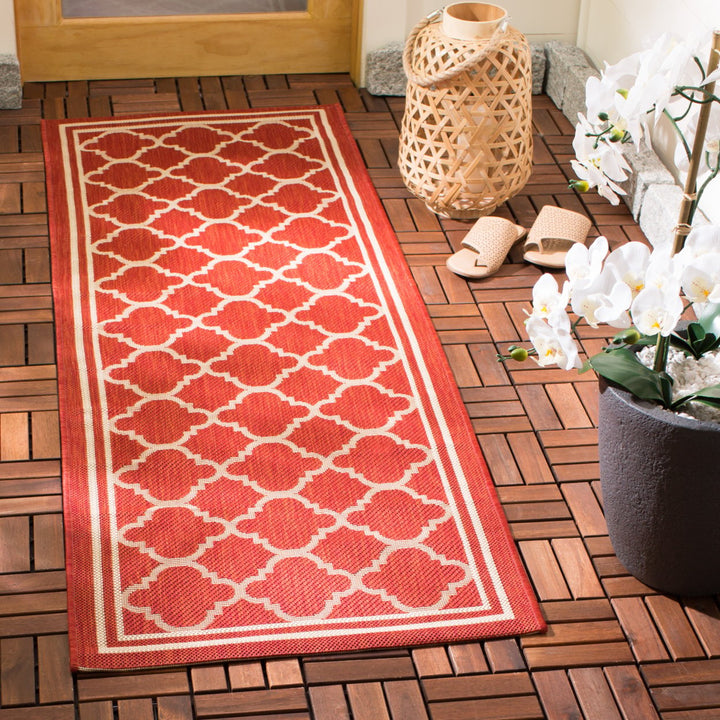 SAFAVIEH Outdoor CY6918-248 Courtyard Collection Red / Bone Rug Image 2