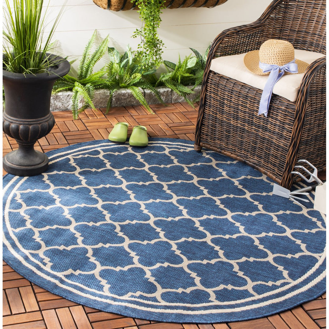 SAFAVIEH Indoor Outdoor CY6918-268 Courtyard Navy / Beige Rug Image 2